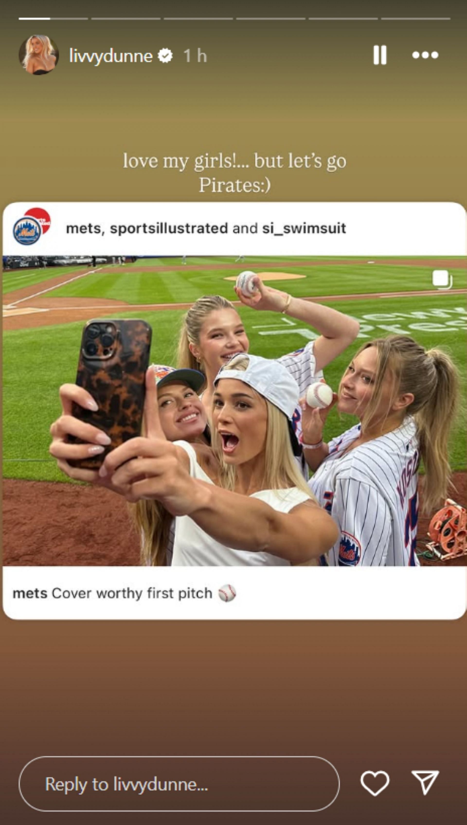 Olivia Dunne at Citi Field to watch her boyfriend play; Instagram - @livvydunne